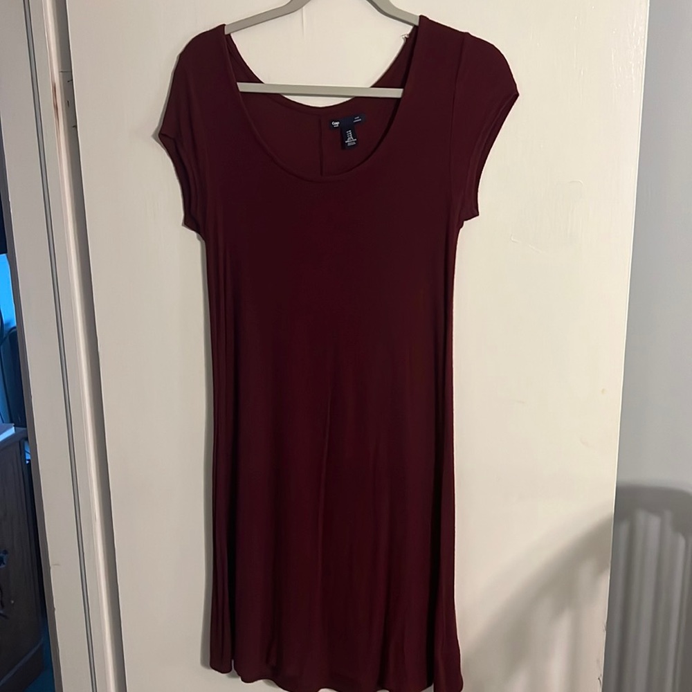 Gap, Ribbed, Stretchy T-Shirt Style Dress, maroon, size M